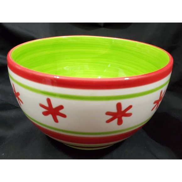 Style Happy HOLIDAY CHRISTMAS MIXING SERVING BOWL painted ceramic 7-7/8"dia - Picture 1 of 5